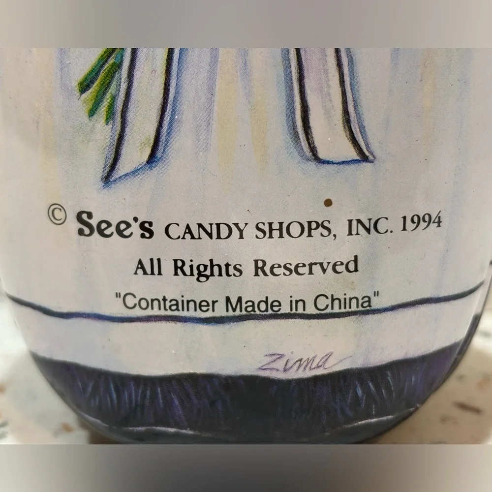 Vintage 1990s See’s Candy Panda Tin with Floral‎ Design